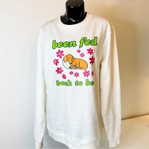 HANDMADE Doxie "Been Fed Back To Bed" White Cotton Sweatshirt
